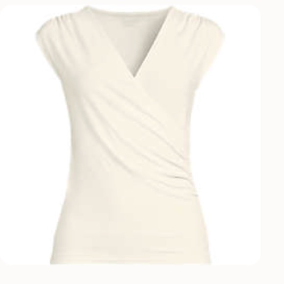 Lands’ End Elegant Cream V-Neck Rouched Wrap Top (Fall 24) SMALL - Picture 1 of 5